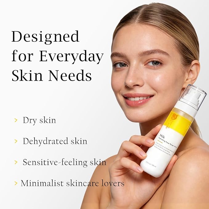 Hydrating Face Mist with Goat Milk Prebiotic – Alcohol-Free Facial Toner Spray with Hyaluronic Acid & Squalane, Soothing Pore-Refining Mist for Sensitive Skin, Fragrance-Free, 3.55 fl.oz