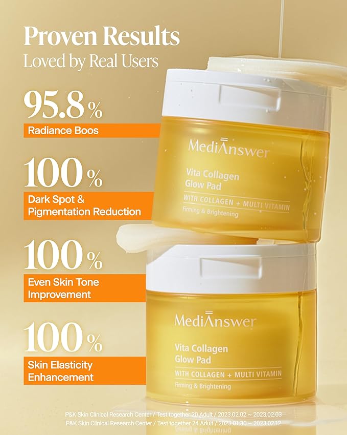 Vita Collagen Glow Pad - Korean Toner Pads with 500Da Collagen 79% + 50,000ppm Niacinamide & 5 Peptides, Retinol & Vitamin C, Swipe or Mini Mask, 80 Pads