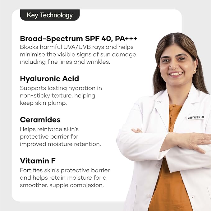 Cureskin SPF 40 Ceramide Sunscreen with Hyaluronic Acid & Ceramides | 2-in-1 Sunscreen Moisturizer, Broad Spectrum, SPF 40 & PA+++, 1.76 Ounce (Pack of 1)