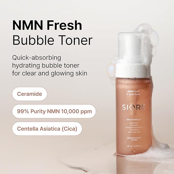 Siore NMN Fresh Bubble Toner | Glow-Boosting Toner with 99% Purity NMN 10,000ppm and Resveratrol, Centella, Niacinamide and Ceramide | Glass Glow Skin | Korean Pharmacy Anti-Aging Skin Care