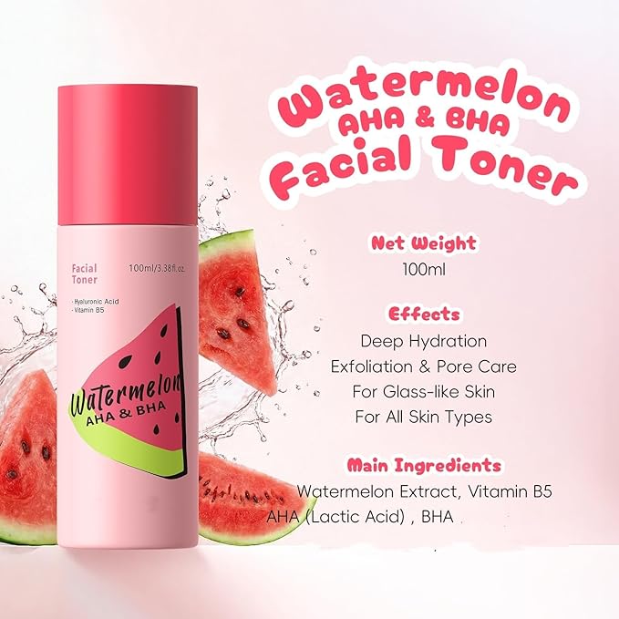 Watermelon Glow Facial Toner – Hydrating Toner for Hydrating, Moisturizing, Soothing, Refreshes and Energizes Tired Skin - Clean - Skin Texture, Pore Care & Barrier Support with Glycerin, Watermelon