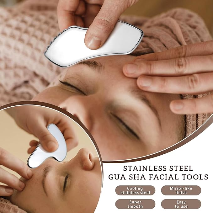 2Pcs Stainless Steel Gua Sha, Gua Sha Facial Tools for Face Sculpting, Gua Sha Facial Tools for Face Sculpting, Skin Care Gifts for Women.