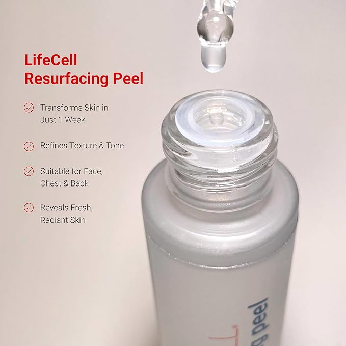 LifeCell Resurfacing Peel Overnight Liquid Exfoliant, Lactic and Glycolic Acid Toner for Body and Face - Exfoliating and Smoothing Skin Serum, Anti-Aging Skincare Peeling Treatment