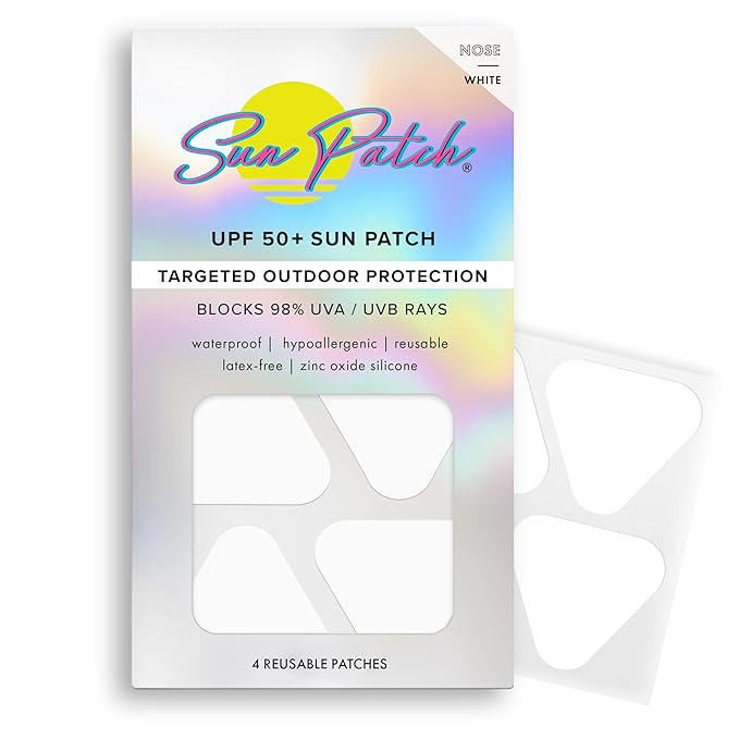 Sun Patch, Reusable Sun Screen Silicone Patches for UV Protection & Face Sunscreen, Sun Face Patches For Sun Exposure, (1 Pack/4 Nose Shapes) (White) (Golf, Surf, Swim, Ski & Snow, Outdoors)