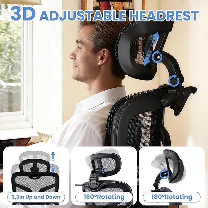 MOJAY Ergonomic Office Chair with Footrest, Big and Tall Desk Chair with Lumbar Support, High Back Home Desk Chair for Long Desk Work, Swivel Rolling Computer Seating with 4D Armrest for Home Office