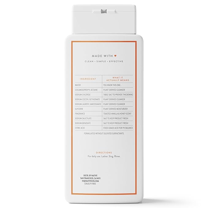 Native Body Wash Contains Naturally Derived Ingredients | For Women & Men, Sulfate, Paraben, & Dye Free Leaving Skin Soft and Hydrated | Toasted Vanilla & Honey 18 oz