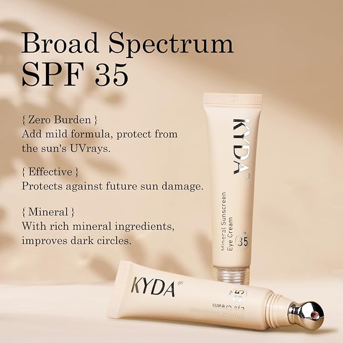 KYDA Mineral Eye Cream, Tined Eye Cream Color Corrector, 3-in-1 Anti-Aging Eye Cream for Dark Circle and Fine Lines, SPF 35, Tan
