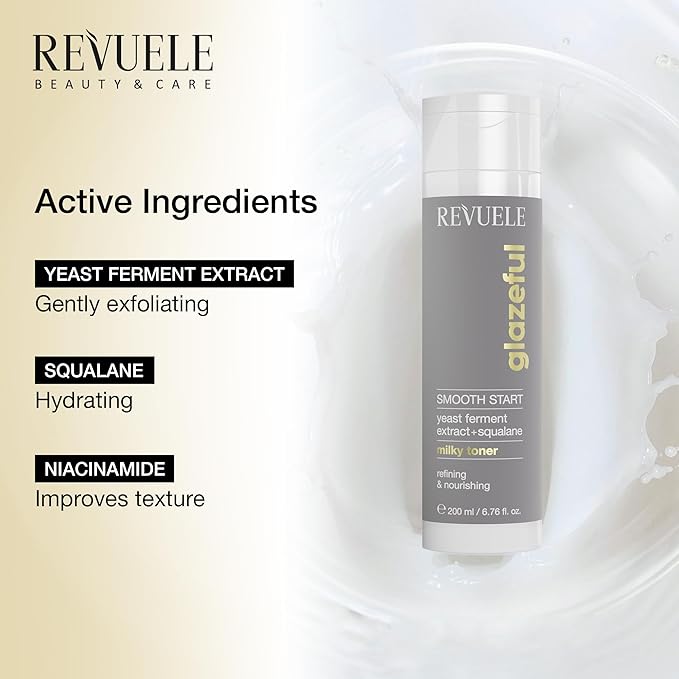 REVUELE Smooth Start Milky Toner, 6.76 fl.oz – Hydrating & Exfoliating Face Toner with Niacinamide, Yeast Ferment Extract & Squalane for Soft, Smooth, Radiant Skin