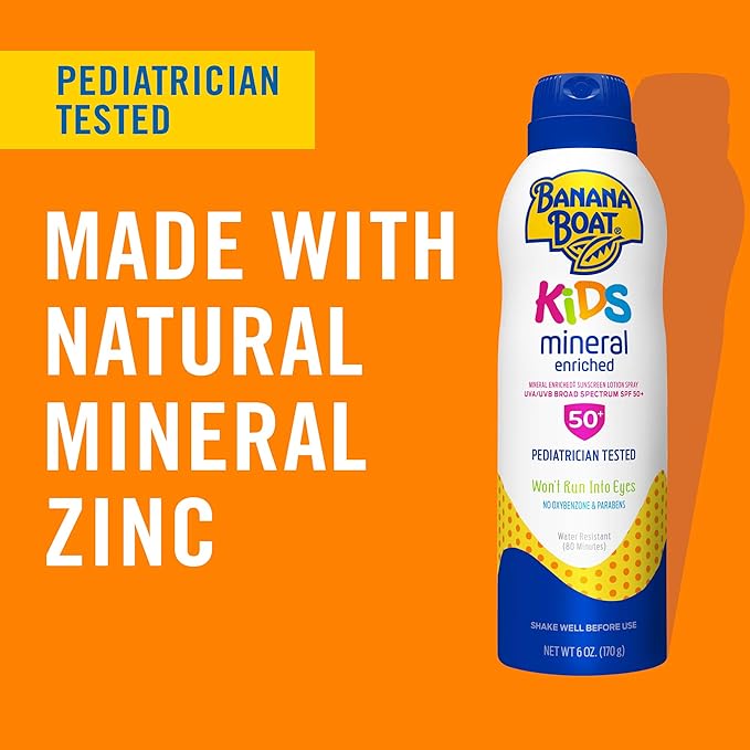 Banana Boat Kids Mineral Enriched, Broad Spectrum Sunscreen, SPF 50+, Pack of 1, 9.5 oz.