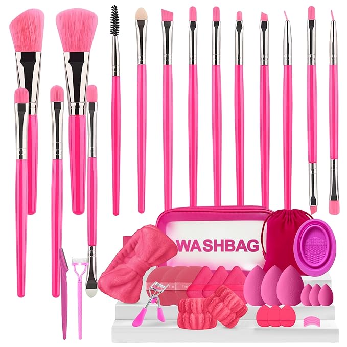 Makeup Brush Set, 43Pcs Makeup Tool Set Premium Synthetic Foundation Concealers Powder Eye Shadows Makeup Brushes Kit for for Beginner Professional, Rose Pink