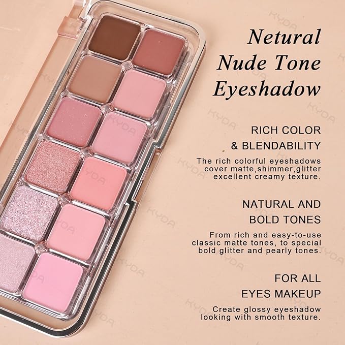 KYDA 12 Colors Pink Candy Eyeshadow Palette with Brush, High Pigment Matte Shimmer Pink Eye Shadow, Netural Eyes Palette for Women, Soft Blendable Powder Eyeshadow, Korean Eyes Makeup