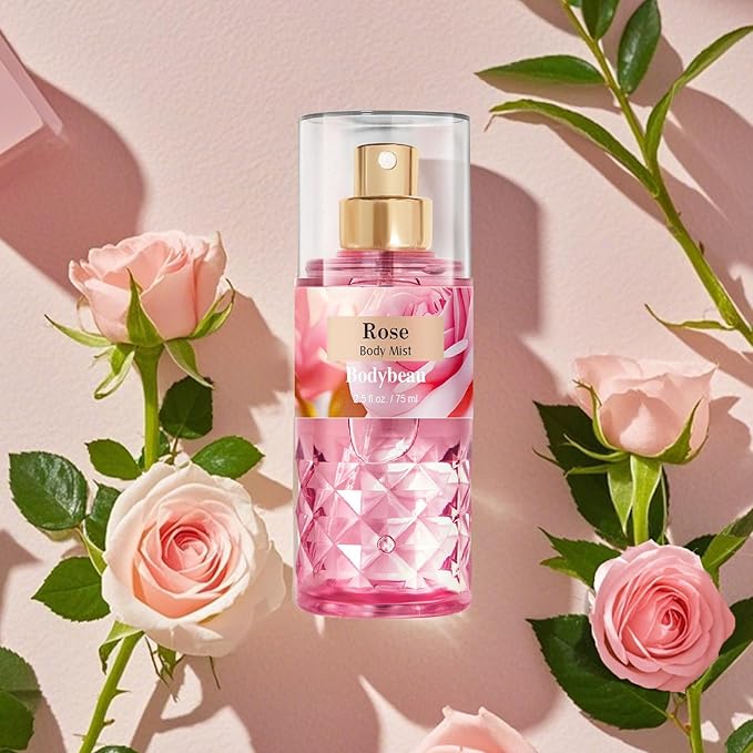 Rose Bath and Body Gift Set, 4-Piece Personal Care Collection, Shower Gel, Body Lotion, Body Mist, Exfoliating Scrub,Personal Portable Body Care Travel Set