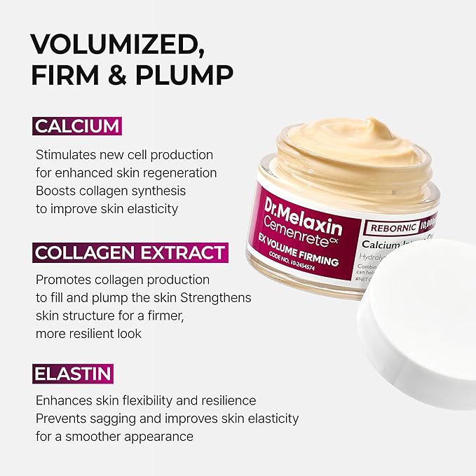 Dr.Melaxin Cemenrete Calcium Intense Firming Cream 50ml (1.69 fl oz) – Rebornic 10,000ppm, Niacinamide & Hydrolyzed Elastin, Lifting & Elasticity Face Cream for Sagging Skin