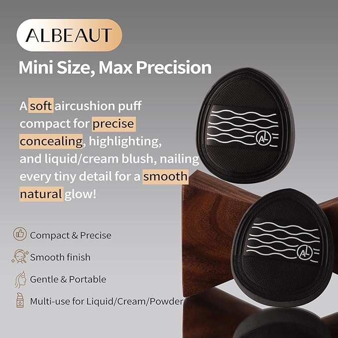 Concealer Brush Set Under Eye Concealer Brush with 2PCS Precise Air Cushion Puff Multi-use for Powder Liquid Concealer/Blush/Highlighter Mini & Portable