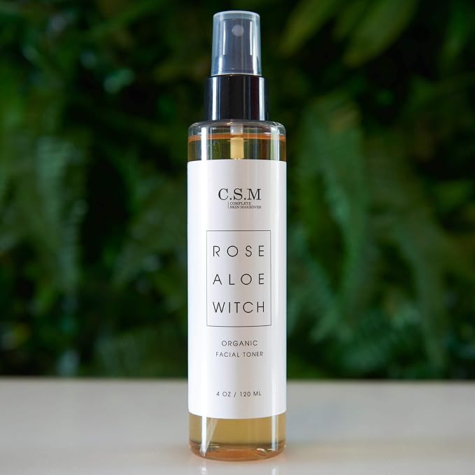 CSM Organic Alcohol-Free Witch Hazel Face Toner with Rose Water, Aloe Vera - Minimizes Pores, Soothes Skin for a Fresh, Clear Complexion - Easy Mist Spray - RAW Facial Toner - Made in The USA