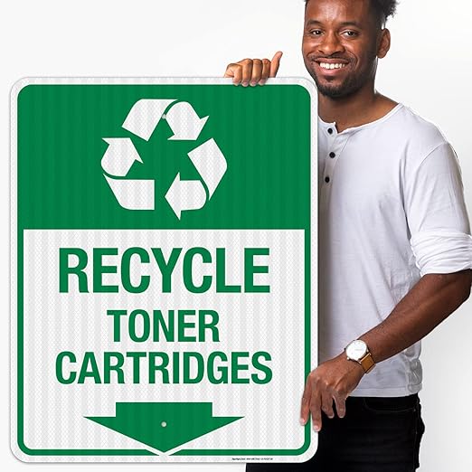 Recycle Toner Cartridges Sign, 24x30 Inches, 3M EGP Reflective .080 Aluminum, Fade Resistant, Made in USA
