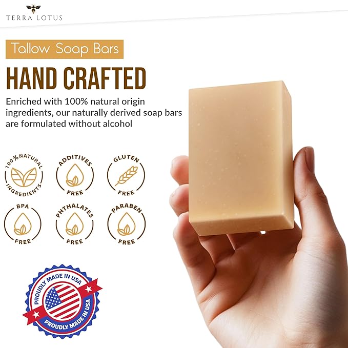 Organic Tallow Soap with Organic Castor Oil & Raw Honey - Relief for Dark Spots, Acne Marks, Hydrating & Nourishing - 3 Pack (Lavender)