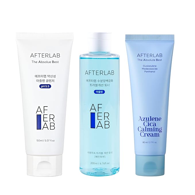 AFTERLAB Azulene pH 5.5 Calming Set – Toner, Cream, and Foam Cleanser | Redness Relief & Sensitive Skin