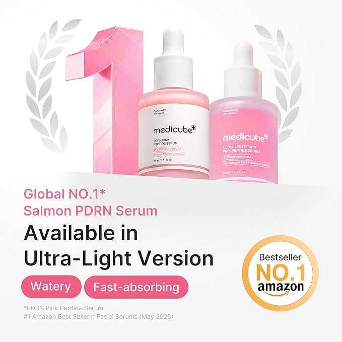 medicube Ultra Light PDRN Pink Peptide Serum | Lightweight Hydrating Serum with Salmon PDRN & Hyaluronic Acid | Fast-Absorbing Glow Care for Skin Clarity | Korean Skincare 1.01 fl. oz.