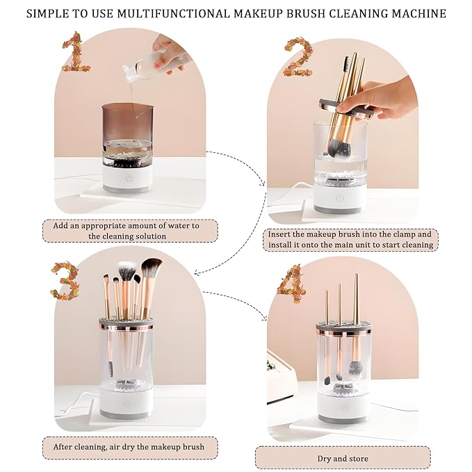 Electric Makeup Brush Cleaner Machine,Rechargeable Electric Cleaning,Automatic Quick and Efficient,for Deep Cleaning Of All Types Of Brushes,Suitable for Makeup Enthusiasts(Transparent)