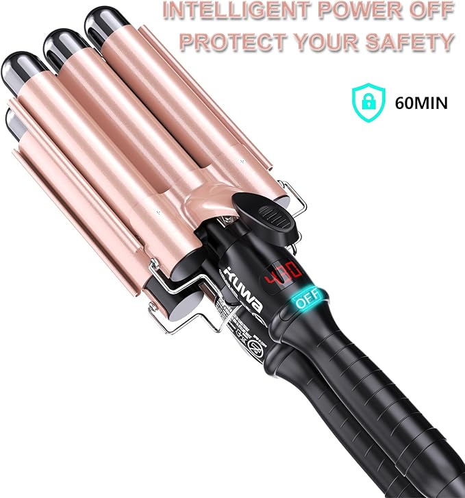 kuwa Crimper Hair Tool,3 Barrel Curling Iron,hairCrimper for Women,Hair Waver with LCD Temperature Display,Long-Lasting Natural Tight Waves