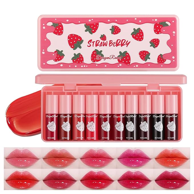 Eakroo 10 Colors Lip Stain Tint Set, Korean Lip Gloss for Women, Moisturizing Korean Lip Tint, Lip Stain Long Lasting Waterproof, High Pigment, Non-Stick Cup, Vivid Color, Lip Tint Makeup (Set A)