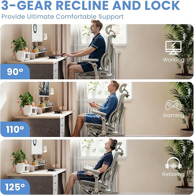 MOJAY Ergonomic Office Chair with Footrest, Big and Tall Desk Chair with Lumbar Support, High Back Home Desk Chair for Long Desk Work, Swivel Rolling Computer Seating with 6D Armrest for Home Office
