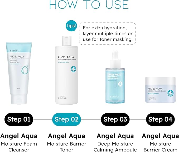 Beyond Angel Aqua Korean Moisture Barrier Toner (16.9fl oz) - Moisture Barrier Strengthening for Sensitive Skin, Vegan Formula. Chervil, Hyaluronic Acid, PHA, Ceramide.