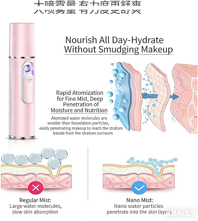 Portable Nano Mist Facial Sprayer, Handheld Facial Hydration Device for Serum & Toner Infusion, Makeup Setting & Daily Moisturizing, Travel-Friendly Face Humidifier