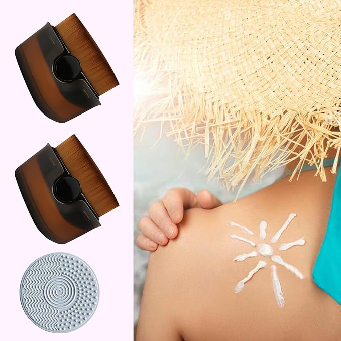 2 Pack Sunscreen Applicator for Kids Face, Sunscreen Applicator Sunblock Brush with Protective Caps Makeup Brushes Sunscreen Brush with Cleaning Pad for Kids Women