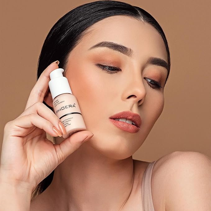 PHOERA Matte Liquide Foundation Full Coverage - Kabuki Makeup Brushes (101 Porcelain + 102 Nude)