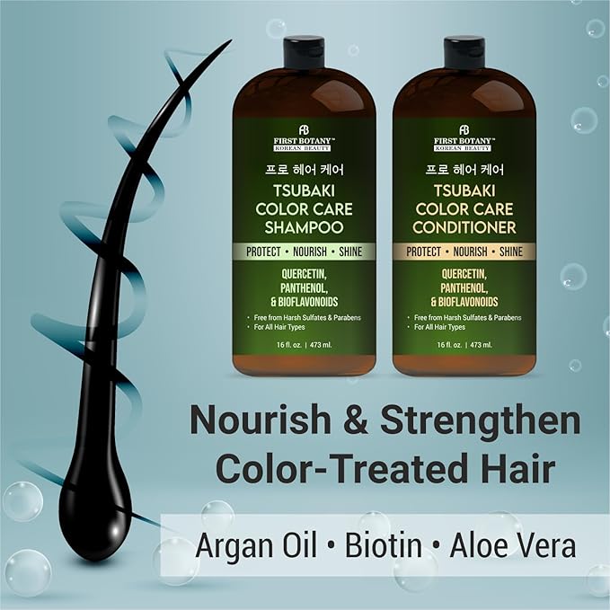 Color Care Shampoo & Conditioner Set – Protects Color, Nourishes & Adds Shine – With Tsubaki, Quercetin, Panthenol & Bioflavonoids – Sulfate & Paraben Free – For All Hair Types – 16 fl oz