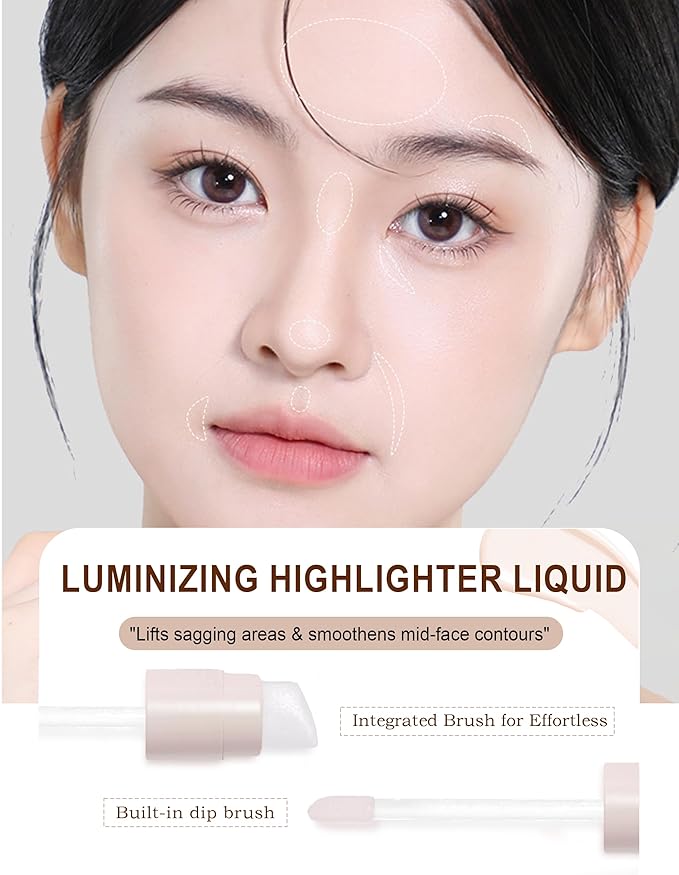 Liquid Concealer Highlighter Makeup, Matte Face Eye Highlight for Cool Toned, Lightweight Moisturizing Waterproof, Long Lasting Cream Contour Sitck with Brush Vegan & Cruelty-Free#02 Warm Beige White