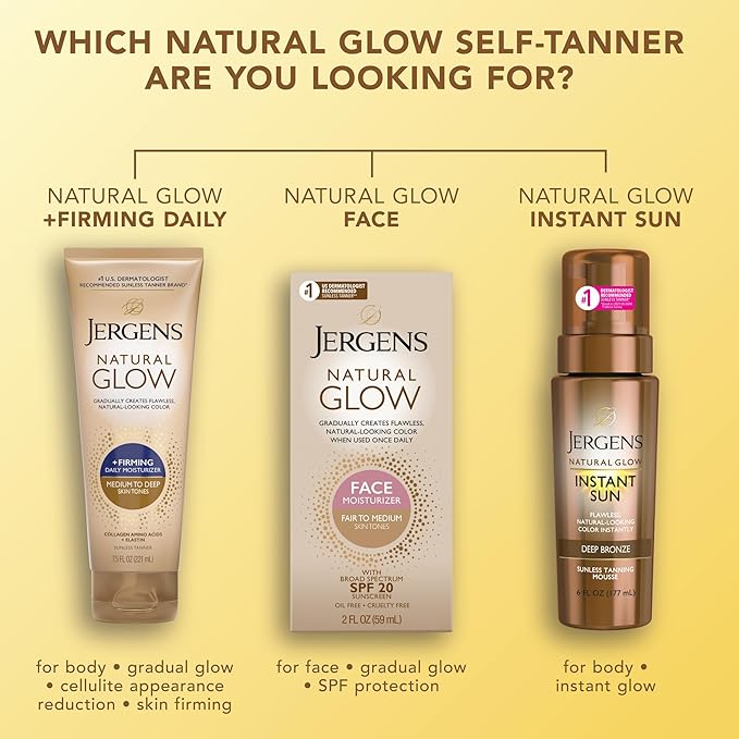 Jergens Natural Glow +Firming Self Tanner Body Lotion,Medium to Deep Skin Tone,Sunless Tanning Moisturizer with Collagen and Elastin,Helps to Visibly Reduce Cellulite,7.5 Oz,(Pack of 4)