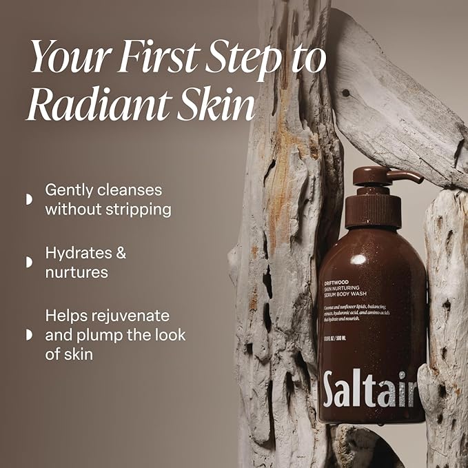 Saltair Body Wash 2-Pack – Moisturizing Body Wash with Hyaluronic Acid & Amino Acids – Scented Shower Gel for Women and Men – Driftwood Scent, 2x 17oz – Vegan, Cruelty-Free, Paraben-Free