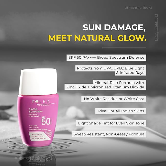 Foley Tinted Sunscreen SPF 50 PA++++ | Matte, Lightweight, No White Cast | Daily Sunscreen for Indian Skin with Niacinamide | 30ml