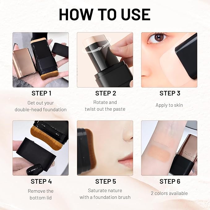 2 In 1- Luxury Anti-Wrinkle Foundation Stick, Korea Flawless Eraser Foundation Stick With Brush, Contour Stick Foundation Face Stick, Makeup Eraser Korean Foundation Stick (Ivory, 1pc)
