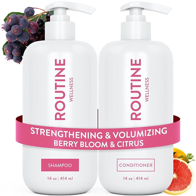 Routine Wellness Anti-Thinning Volumizing Shampoo and Conditioner Set for Thinning Hair & Hair Loss - Grow Your Confidence with Biotin & DHT Blockers - Berry Bloom & Citrus Set