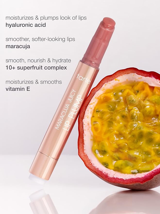 tarte maracuja juicy lip plump – Hydrating & Volumizing Lip Plumper Gloss Balm with Nourishing Hyaluronic Acid, Plumps & Moisturizes, Vegan & Cruelty-Free, full size, white peach
