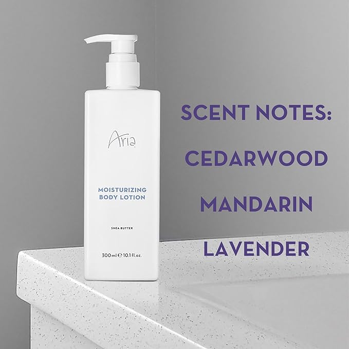 Aria Moisturizing Body Lotion - Hydrating Shea Butter - Scented with Cedarwood, Green Mandarin, Lavender - Vegas Hotel Body Lotion - 10 oz