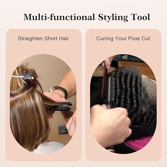 3/10 Inch Pencil Flat Iron for Short Hair - Mini Hair Straightener with Ceramic Plates, Adjustable Temperature, Dual Voltage Mini Flat Iron for Pixie Cut, Bangs & Edges, Auto Shut Off