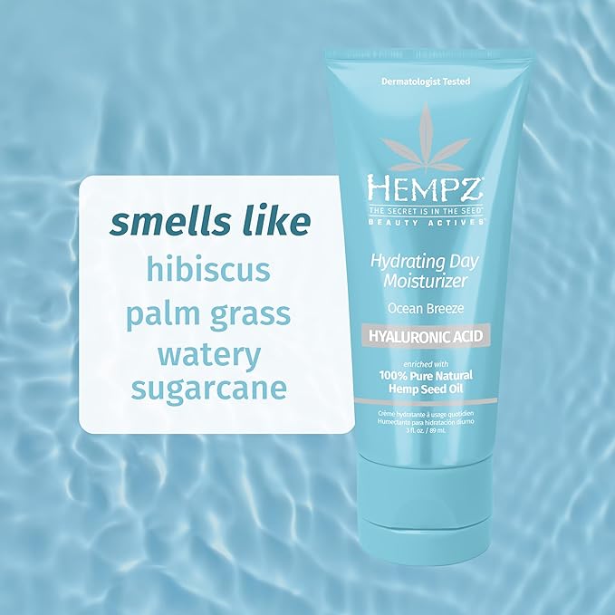 Hempz Ocean Breeze Hydrating Daily Moisturizer - Hydrating Day Cream Rich with Minerals, Vitamin C, & Hempseed Oil to Hydrate & Repair Extremely Dry or Sensitive Skin, for Face & Body, 3 Oz