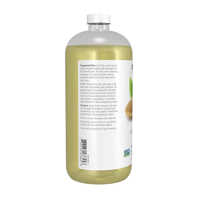 NOW Foods Solutions, Sweet Almond Oil, 100% Pure Moisturizing Oil, Promotes Healthy-Looking Skin, Unscented Oil, 32-Ounce