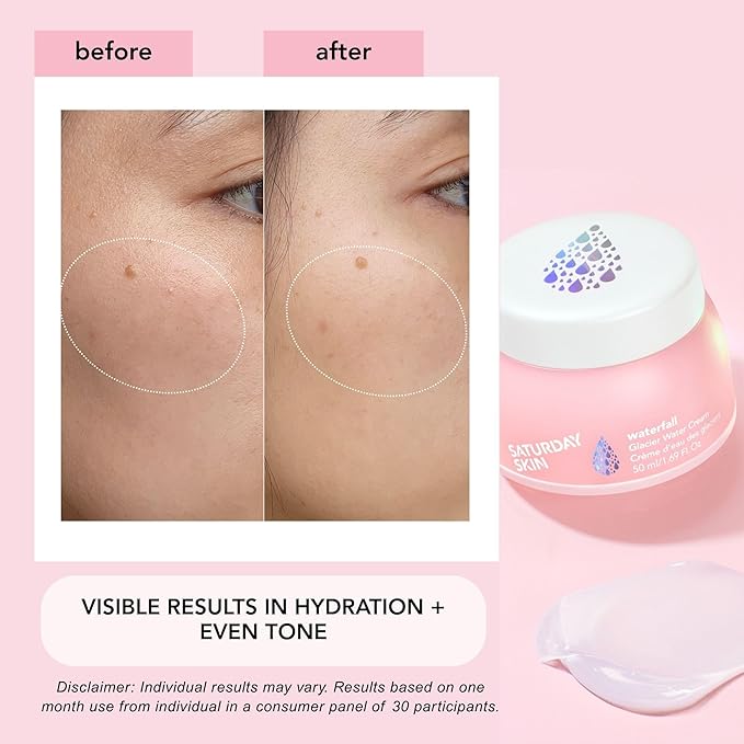 Saturday Skin Waterfall Glacier Water Face Cream – Oil Free Korean Face Moisturizer for Oily Skin, Lightweight Gel Face Moisturizer & Cute Moisturizer, Day & Night Korean Night Cream(1.69 Fl Oz/50ml)