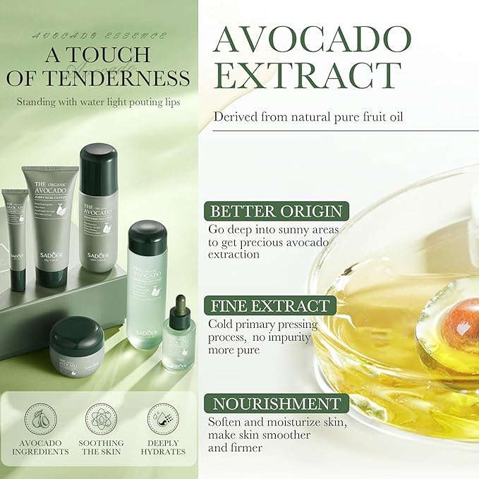 Avocado Skin Care Set for Women, 6-In-1 Skincare Gift Set With Facial Cleanser, Face Serum, Face Cream, Eye Cream, Toner, moisturizing lotion. Skin Care Sets & Kits, Hydrating Facial Kit