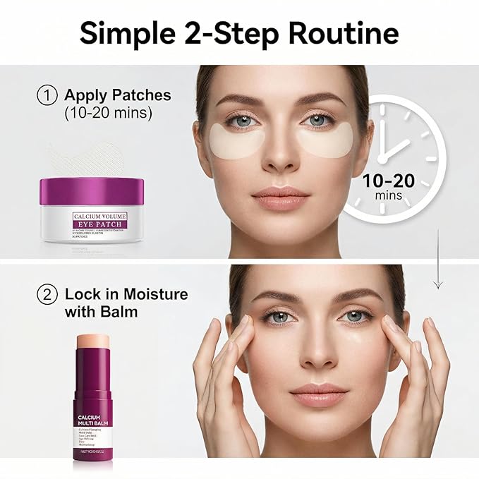 Eye Care Duo – Calcium Multi Balm Stick + Hydrogel Under Eye Patches (60ea, 30 Pairs), Collagen Moisturizing & Hydrating Treatment for Eyes, Neck & Wrinkles, Travel-Friendly Skincare Set