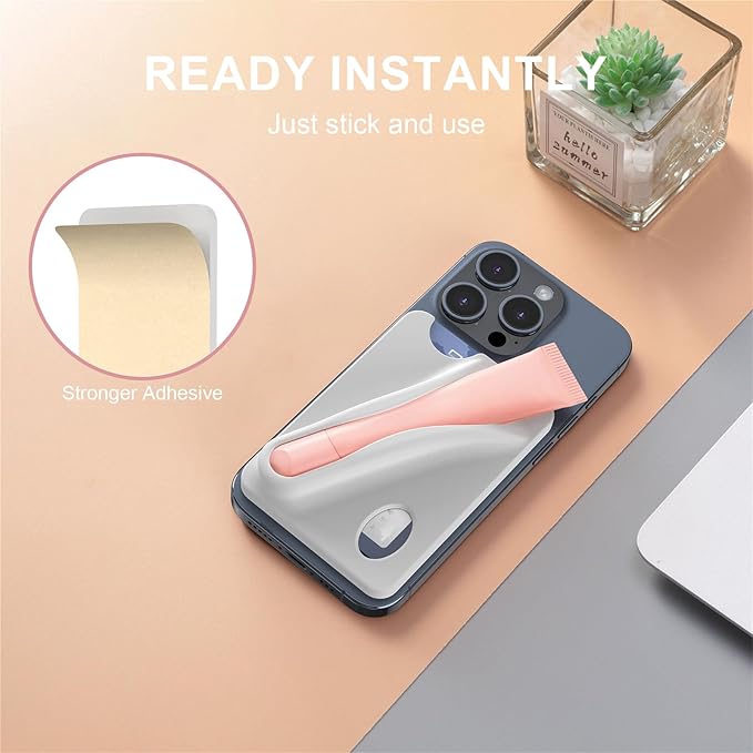 DOB SECHS Silicone Lip Holder with Card Holder Compatible with Lipstick Lip Glaze Phone Case Back Stick On Holder for iPhone and Android Smartphones （Grey, Small）