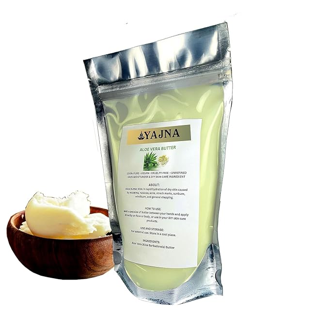 Yajna Organic Raw Aloe Vera Butter 100% Pure,Natural & Unrefined| Skin Moisturizer For Face, Body & Hair| 8 OZ/230 GM Ivory/White Grade A | DIY Creams, Balms, Lotions, Soaps| Softens Dry & Tough Skin