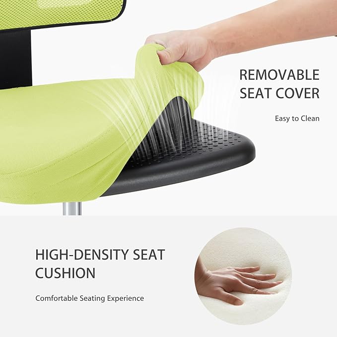 NEWBULIG Home Office Desk Chair, Armless Ergonomic Swivel Computer Chair with Wheels, Adjustable Height and Low-Back Mesh Design, Rolling Chair with Lumbar Support and Comfortable Seat, Green