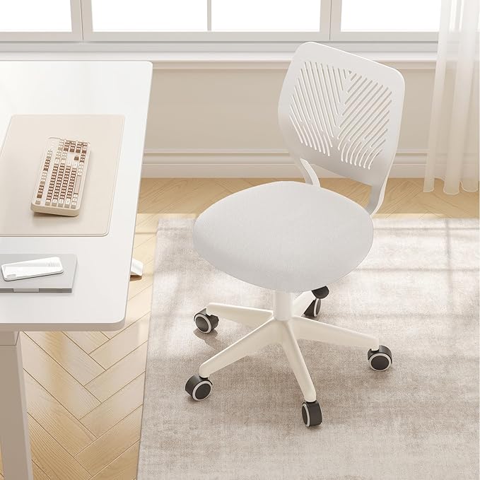 Armless Desk Chair Swivel Office Rolling Chair with Soft Padded Cushion, Height Adjustable Small Task Chair, Ergonomic Study Computer Chair for Kids Girls Boys Teens (White, 4PCS)